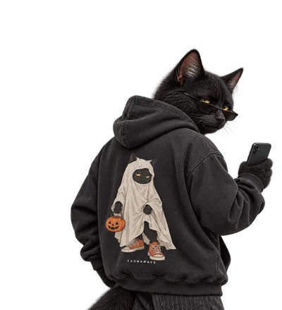 Ghost Cat wearing its Faunawave design