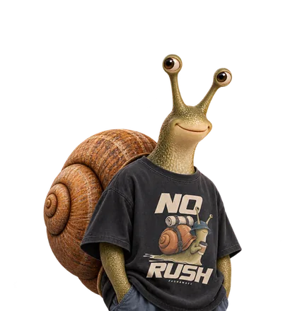 No Rush Snail wearing its Faunawave design