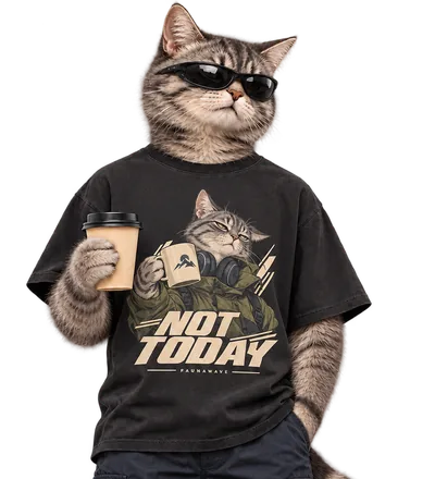 Not Today Cat wearing its Faunawave design